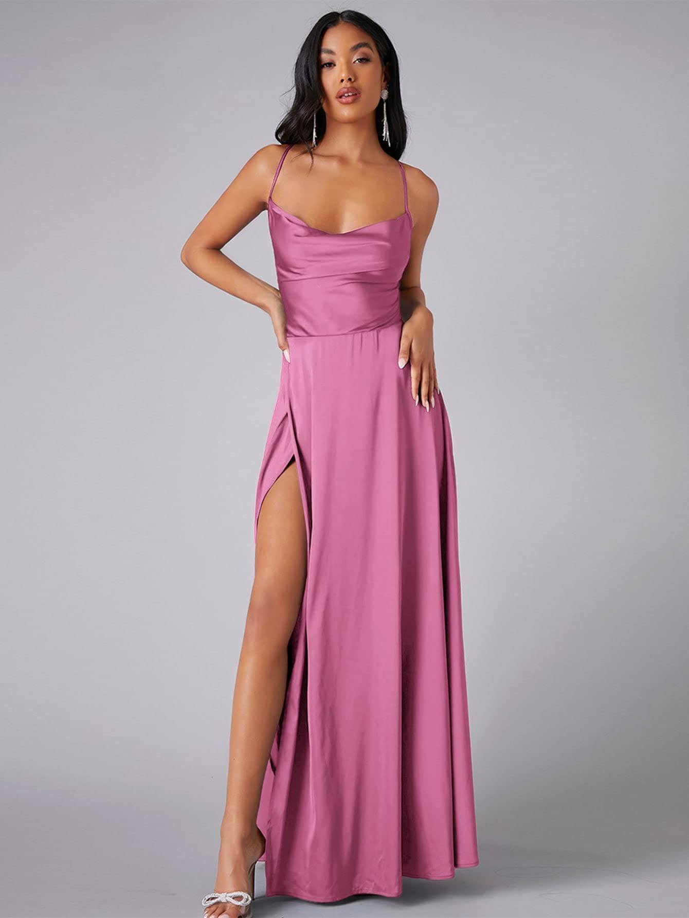Summer Sexy Slimming Backless Strap Long Split Dress Women's Fashion High Waist Belted Gown V-neck
