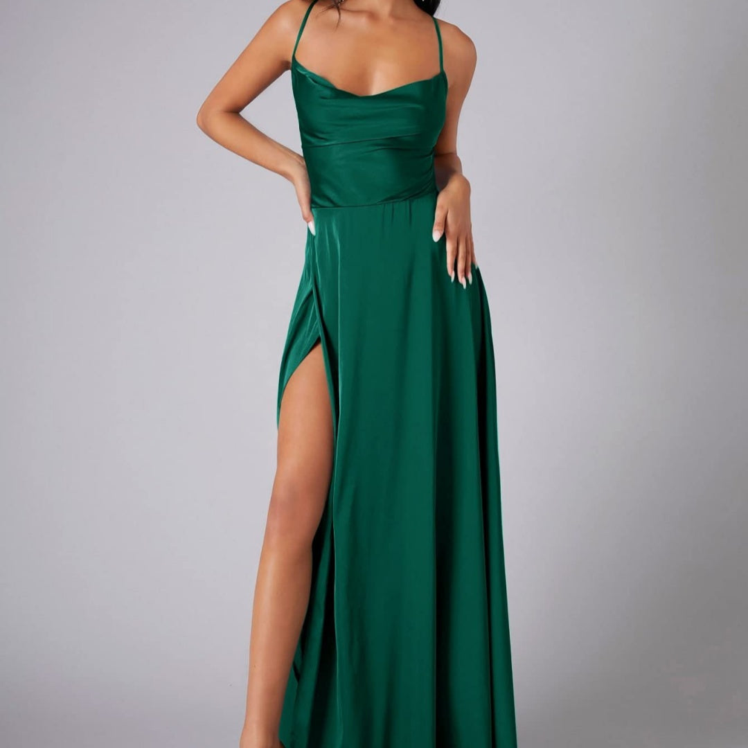 Summer Sexy Slimming Backless Strap Long Split Dress Women's Fashion High Waist Belted Gown V-neck